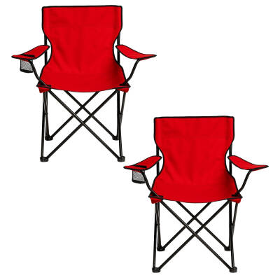 2 Adet Katlanır Kamp Sandalyesi - Piknik Plaj Sandalyesi - (DY.001) - Kırmızı - Taşıma Çantalı - 2