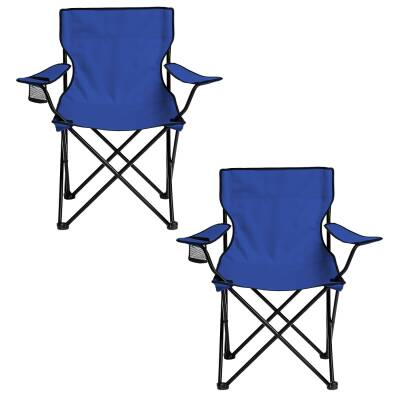 2 Adet Katlanır Kamp Sandalyesi - Piknik Plaj Sandalyesi - (DY.001) - Lacivert - Taşıma Çantalı - 2
