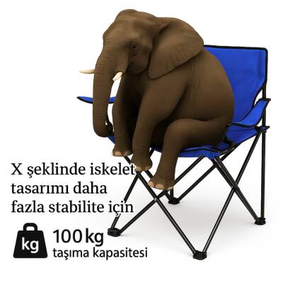 2 Adet Katlanır Kamp Sandalyesi - Piknik Plaj Sandalyesi - Lacivert - Taşıma Çantalı - 4