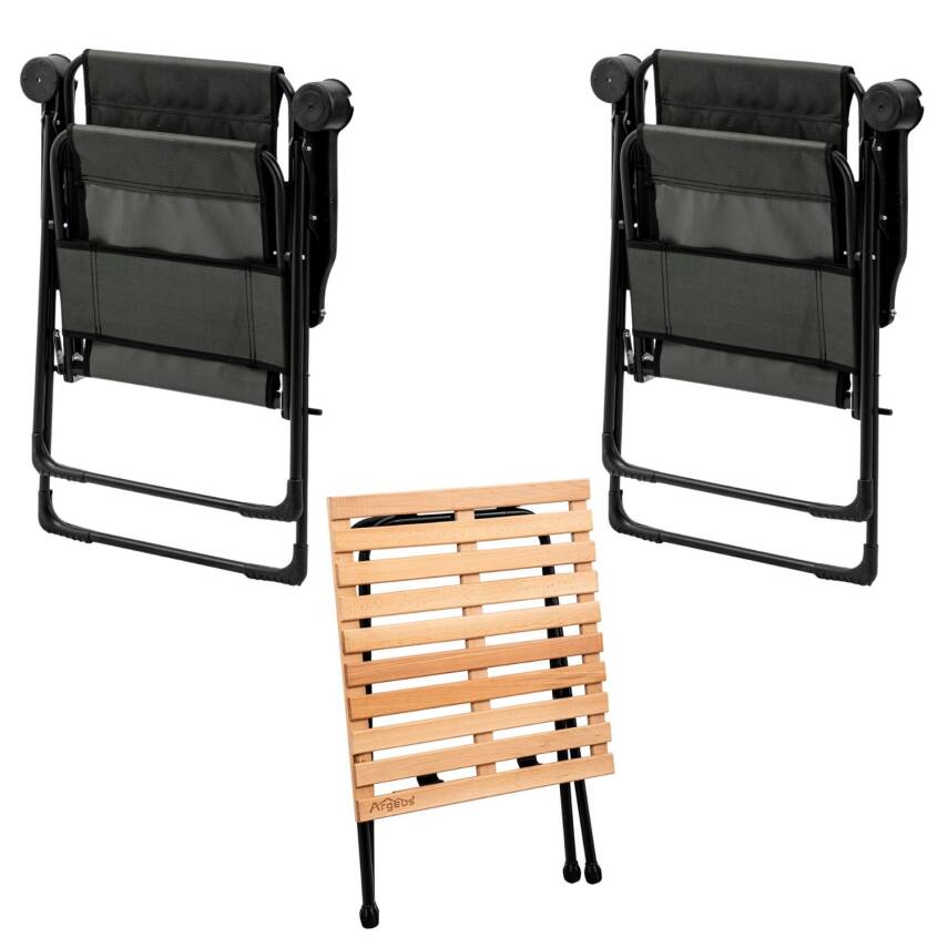 2 Adet Katlanır Kamp Sandalyesi ve Masa Seti - Rest - Haki - 130 KG Taşıma Kapasiteli - 2