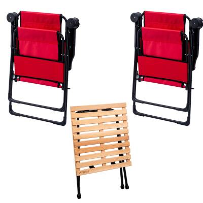 2 Adet Katlanır Kamp Sandalyesi ve Masa Seti - Rest - Kırmızı - 130 KG Taşıma Kapasiteli - 2