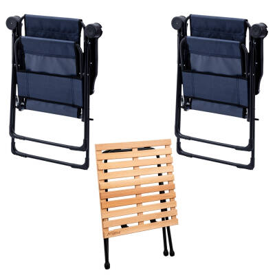 2 Adet Katlanır Kamp Sandalyesi ve Masa Seti - Rest - Taşıma Çantalı - Lacivert - 130 KG Taşıma - 2