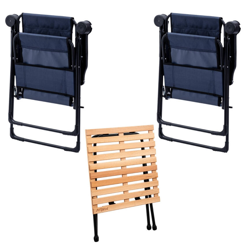 2 Adet Katlanır Kamp Sandalyesi ve Masa Seti - Rest - Taşıma Çantalı - Lacivert - 130 KG Taşıma - 2