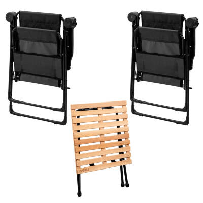 2 Adet Katlanır Kamp Sandalyesi ve Masa Seti - Rest - Siyah - 130 KG Taşıma Kapasiteli - 2