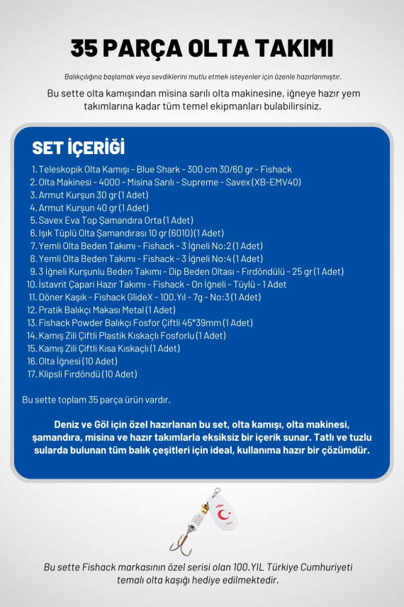 35 Parça Tam Takım Olta Seti - 300cm Kamış 30-60GR / 40'lık Makine (XB) - Tüm Deniz ve Göller İçin - 2