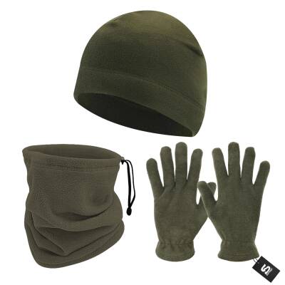 3'lü Kışlık Set Polar Bere, Eldiven, Boyunluk - Warm - Haki