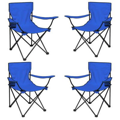4 Adet Katlanır Kamp Sandalyesi - Piknik Plaj Sandalyesi - (DY.001) - Mavi - Taşıma Çantalı