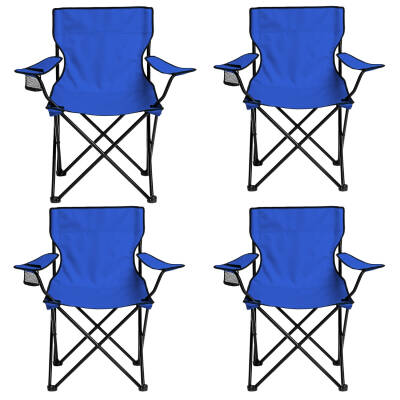 4 Adet Katlanır Kamp Sandalyesi - Piknik Plaj Sandalyesi - Mavi - Taşıma Çantalı - 2