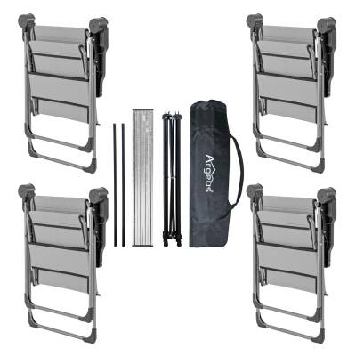 4 Adet Katlanır Kamp Sandalyesi ve Alüminyum Masa Seti - Rock Silver - Kül Gri - Taşıma Çantalı - 2