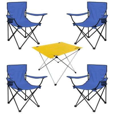 4 Adet Katlanır Kamp Sandalyesi ve Masa Seti - (DY.001) - Lacivert/Sarı - Plaj Sandalyesi - 1