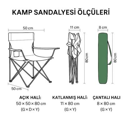 4 Adet Katlanır Kamp Sandalyesi ve Masa Seti - Haki/Sarı - Plaj Sandalyesi - 3