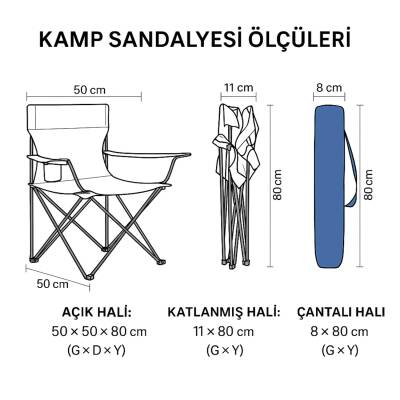 4 Adet Katlanır Kamp Sandalyesi ve Masa Seti - Lacivert/Sarı - Plaj Sandalyesi - 3