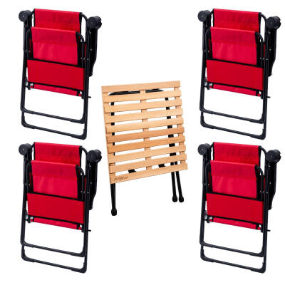 4 Adet Katlanır Kamp Sandalyesi ve Masa Seti - Rest - Kırmızı - 130 KG Taşıma Kapasiteli - 2