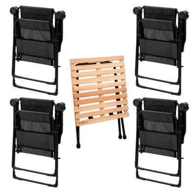 4 Adet Katlanır Kamp Sandalyesi ve Masa Seti - Rest - Siyah - 130 KG Taşıma Kapasiteli - 2