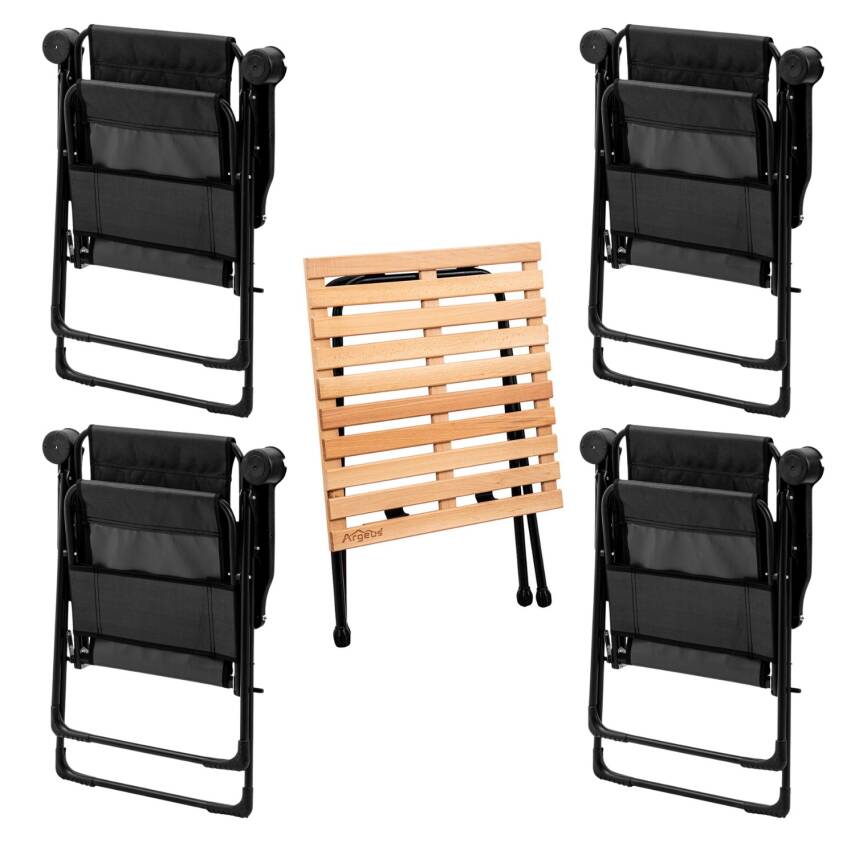 4 Adet Katlanır Kamp Sandalyesi ve Masa Seti - Rest - Siyah - 130 KG Taşıma Kapasiteli - 2