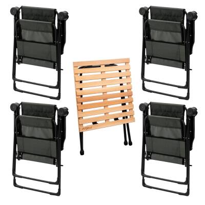 4 Adet Katlanır Kamp Sandalyesi ve Masa Seti - Rest - Taşıma Çantalı - Haki - 130 KG Taşıma Kapasiteli - 2