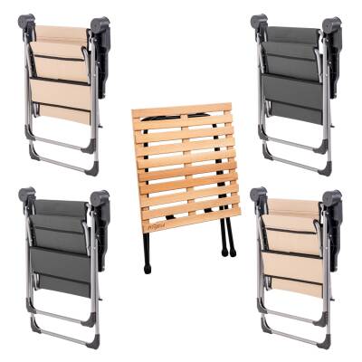 4 Adet Katlanır Kamp Sandalyesi ve Masa Seti - Rock - Bej/Antrasit - Bardaklıklı - 140 KG - 2