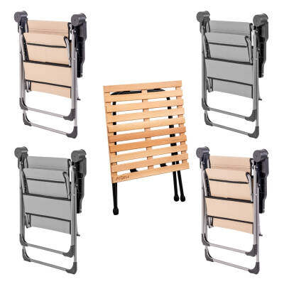 4 Adet Katlanır Kamp Sandalyesi ve Masa Seti - Rock - Kül Gri / Bej - Bardaklıklı - 140 KG - 2