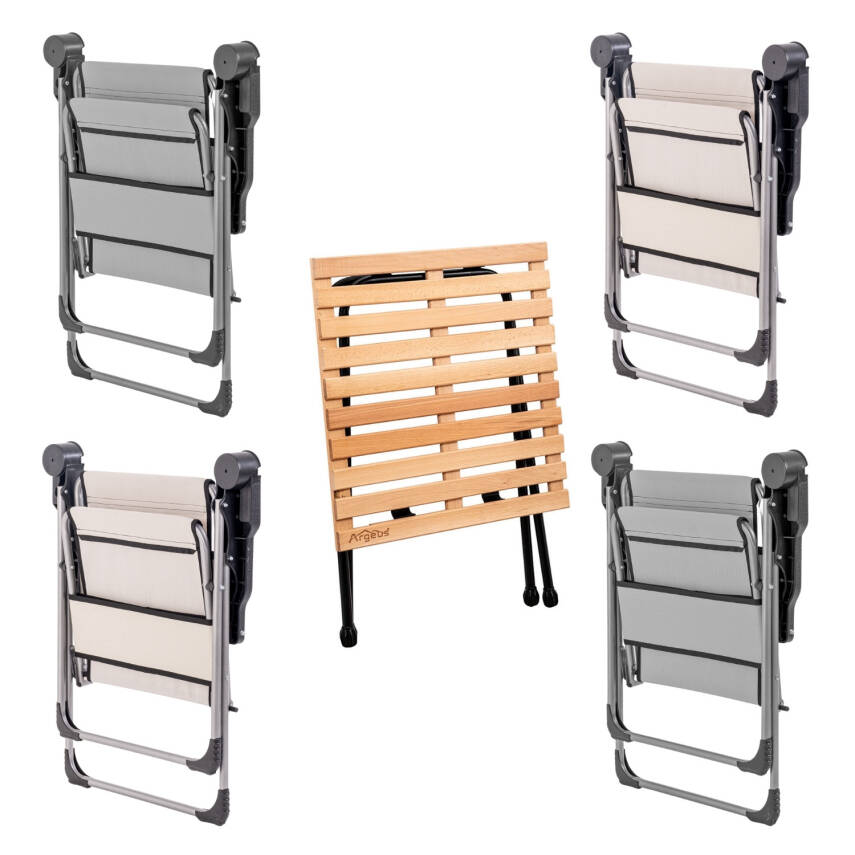 4 Adet Katlanır Kamp Sandalyesi ve Masa Seti - Rock - Kül Gri / Kestane - Bardaklıklı - 140 KG - 2