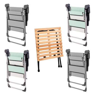 4 Adet Katlanır Kamp Sandalyesi ve Masa Seti - Rock - Kül Gri / Su Yeşili - Bardaklıklı - 140 KG - 2