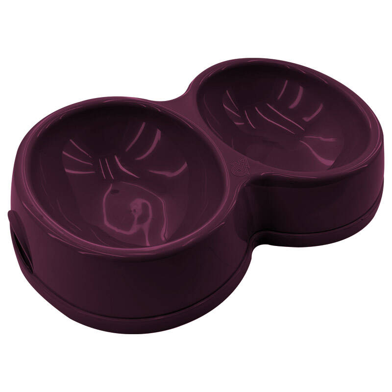 8566 Çiftli Kedi/Köpek Mama Kabı Bordo - 1