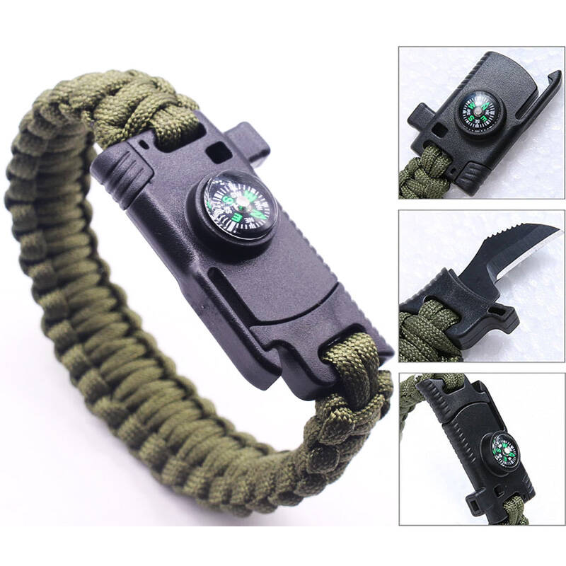 9595 Pusulalı & Bıçaklı Paracord Bileklik Haki - 1
