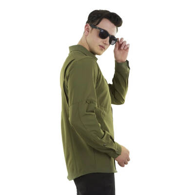 Alpinist Tegus Uzun Kollu Erkek Gömlek Haki Detay