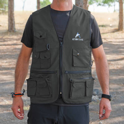 Action Dört Mevsim Çok Cepli Outdoor Spor Yelek Haki Detay