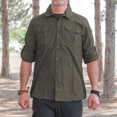 Loç Outdoor Tactical Erkek Gömleği Haki Detay