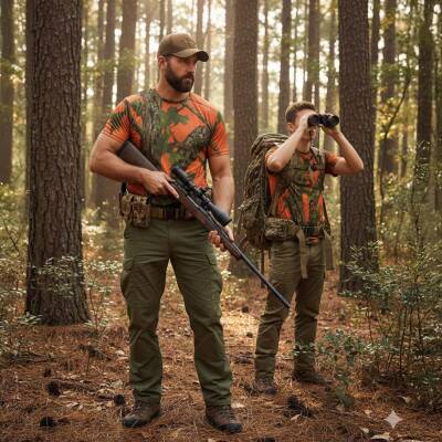 Turuncu Orman Desenli Mikrofiber Tişört Yakın Çekim