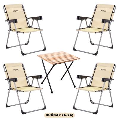4 Adet Katlanır Kamp Sandalyesi ve Masa Seti - Rock - Buğday