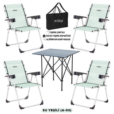 4 Adet Katlanır Kamp Sandalyesi ve Alüminyum Masa Seti