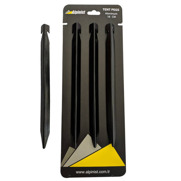 Alpinist Alüminyum 6061 Çadır Kazığı 18 cm Siyah 4'lü - 1