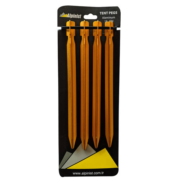 Alpinist Alüminyum 6061 Çadır Kazığı 18 cm Turuncu 4'lü - 1