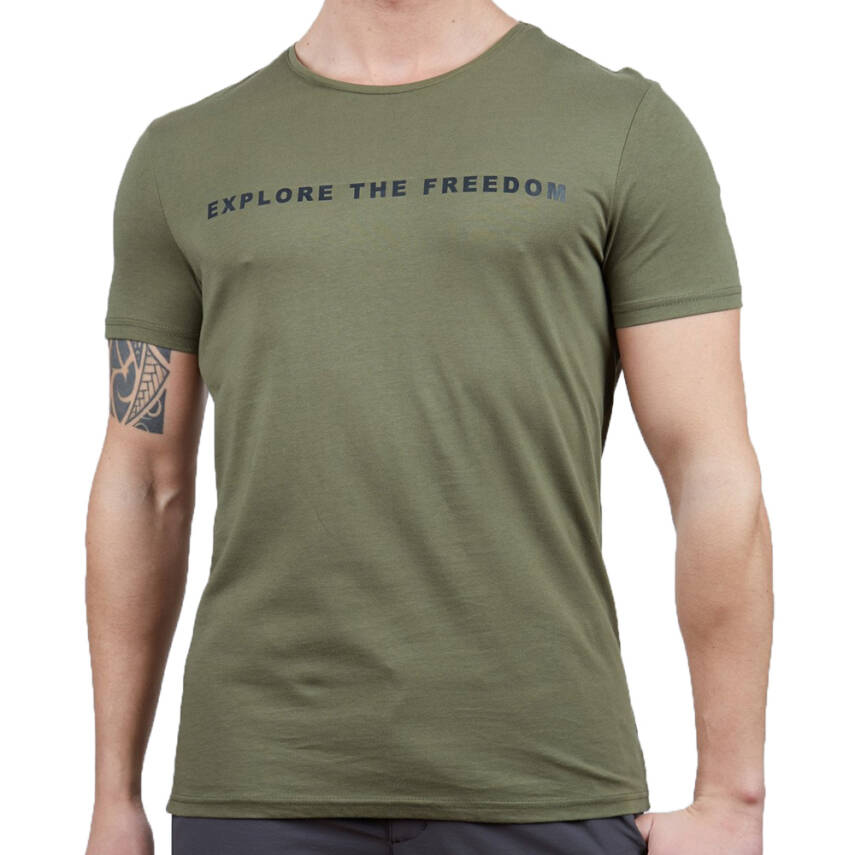 Erkek Tişört - Pamuklu Spor Tişört - Vassi - Haki - 1