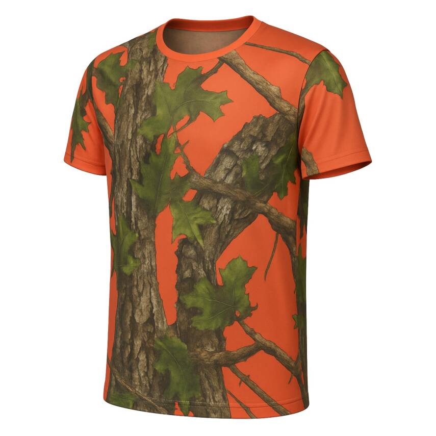 Turuncu Orman Desenli Mikrofiber Tişört - Avcı Tişört - Hızlı Kurur - 1