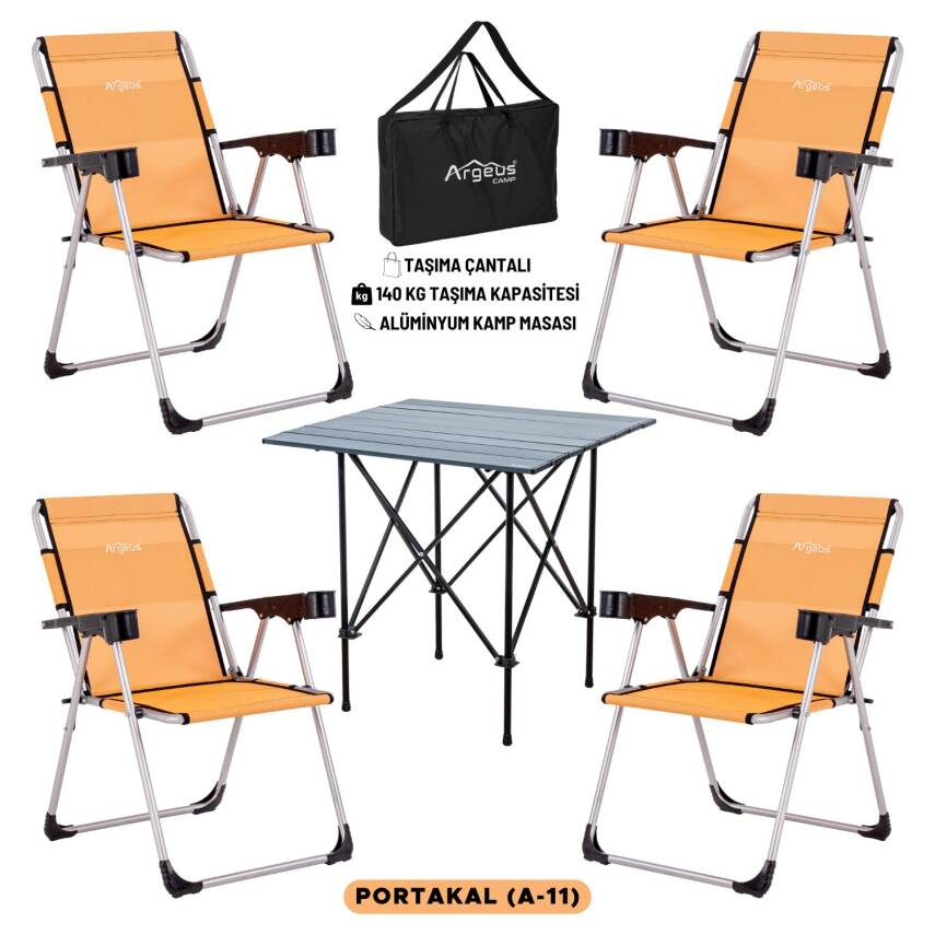 ARGEUS Rock Dark Katlanabilir Kamp Sandalyesi Masa Seti - Outdoor Piknik Seti - 1