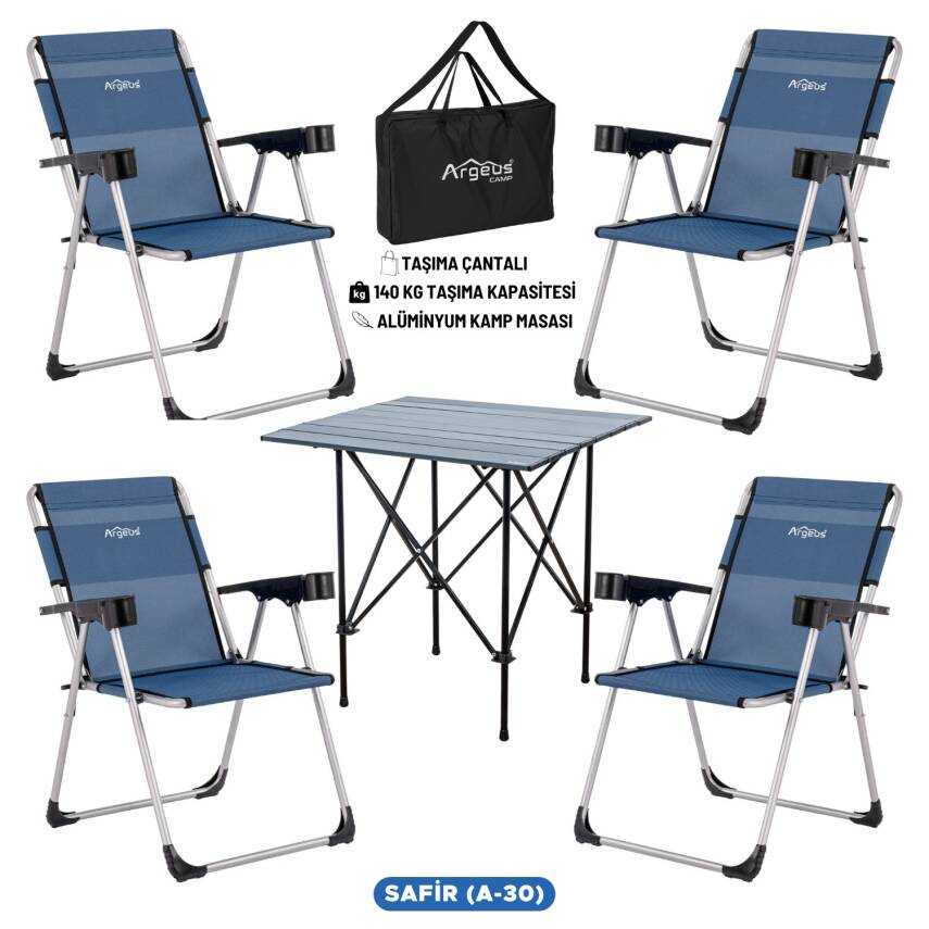 ARGEUS Rock Dark Katlanabilir Kamp Seti - 4 Kişilik Alüminyum Masa Sandalye Takımı - 1