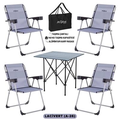 ARGEUS Rock Dark Katlanır Kamp Seti - 4 Sandalye ve Hafif Alüminyum Masa - 1