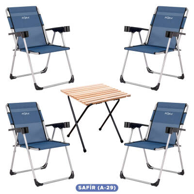 ARGEUS Rock Dört Kişilik Katlanır Kamp Masa Sandalye Seti - Safir Mavi - 1
