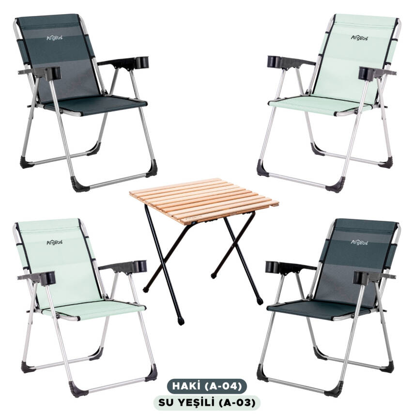 ARGEUS Rock Dörtlü Katlanabilir Kamp Seti - Haki & Su Yeşili - Bardaklıklı - 1