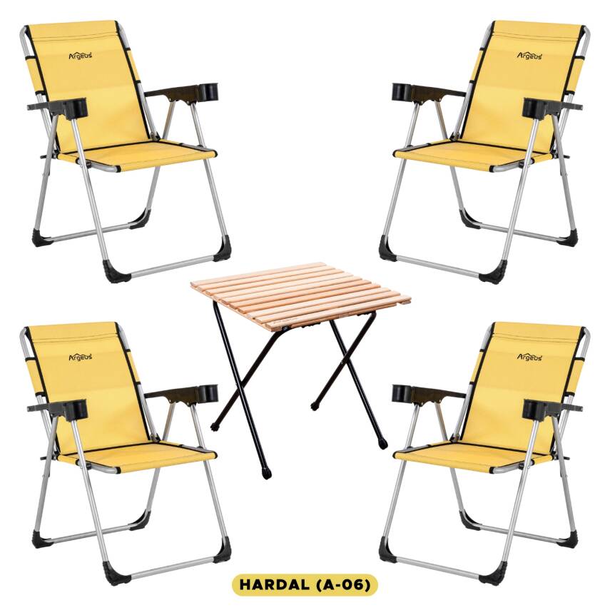 ARGEUS Rock Hardal Renk 4 Kişilik Katlanabilir Kamp Sandalyesi ve Masa Seti - 1