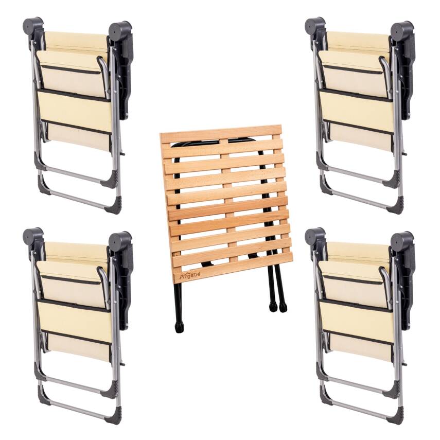 4 Adet Katlanır Kamp Sandalyesi ve Masa Seti - Rock - Buğday - Bardaklıklı - 140 KG - 2