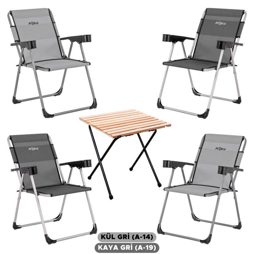 ARGEUS Rock Katlanabilir Kamp Seti - Bardaklıklı - Kül & Kaya Grisi - 4 Kişilik - 1