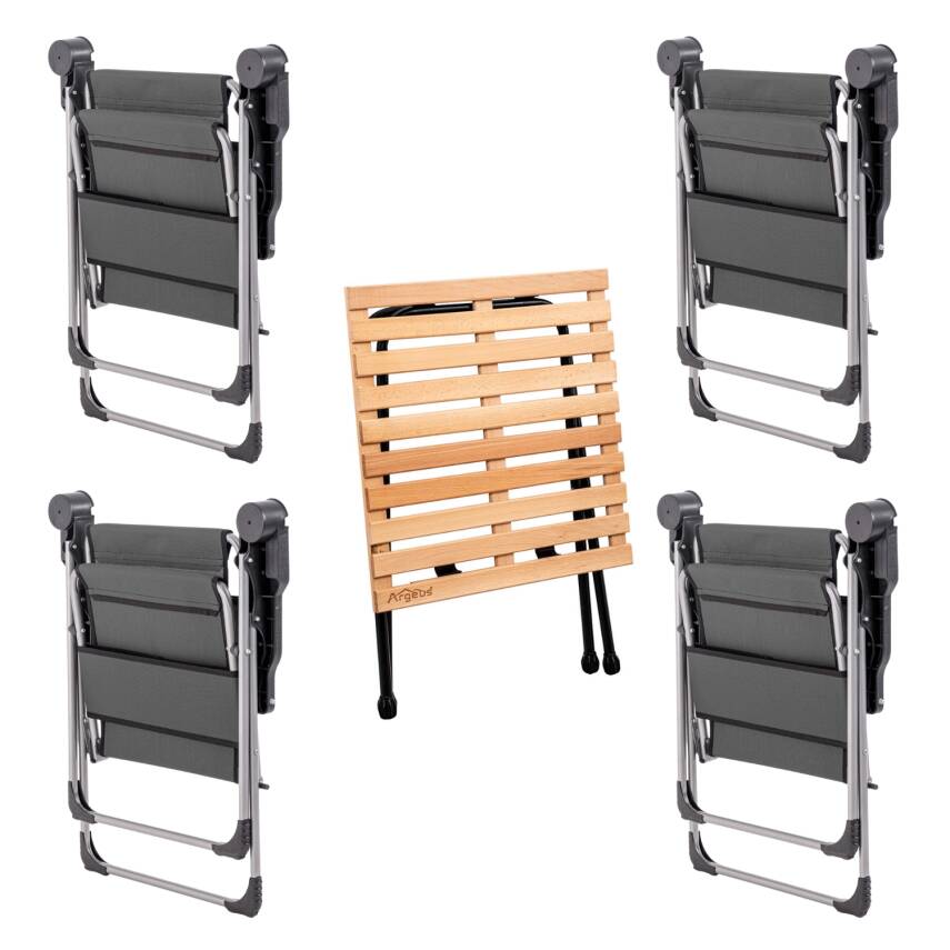 4 Adet Katlanır Kamp Sandalyesi ve Masa Seti - Rock - Antrasit - Bardaklıklı - 140 KG - 6
