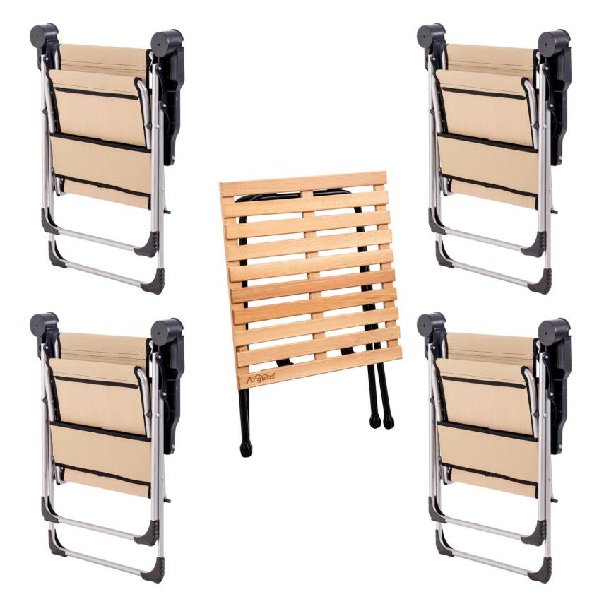 4 Adet Katlanır Kamp Sandalyesi ve Masa Seti - Rock - Sahra - Bardaklıklı - 140 KG - 2