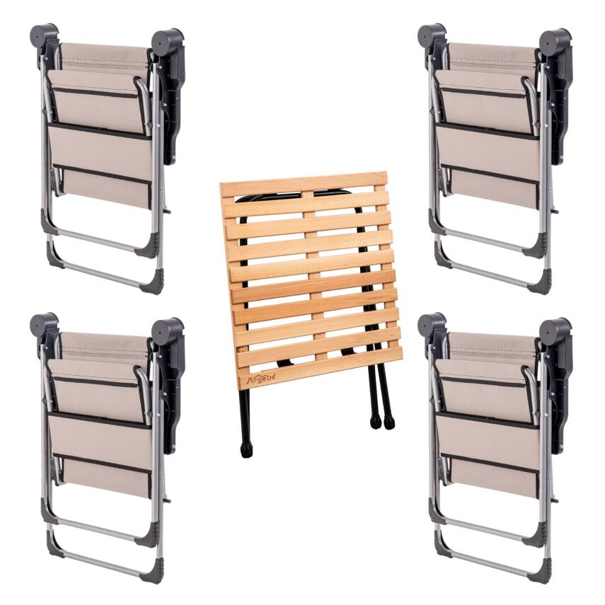 4 Adet Katlanır Kamp Sandalyesi ve Masa Seti - Rock - Kestane - Bardaklıklı - 140 KG - 2