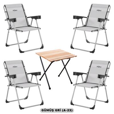 Argeus Rock Outdoor 4 Kişilik Portatif Katlanabilir Kamp Masa Sandalye Seti - Gri - 1