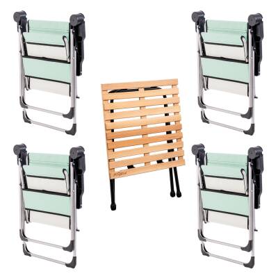 4 Adet Katlanır Kamp Sandalyesi ve Masa Seti - Rock - Su Yeşili - Bardaklıklı - 140 KG - 2