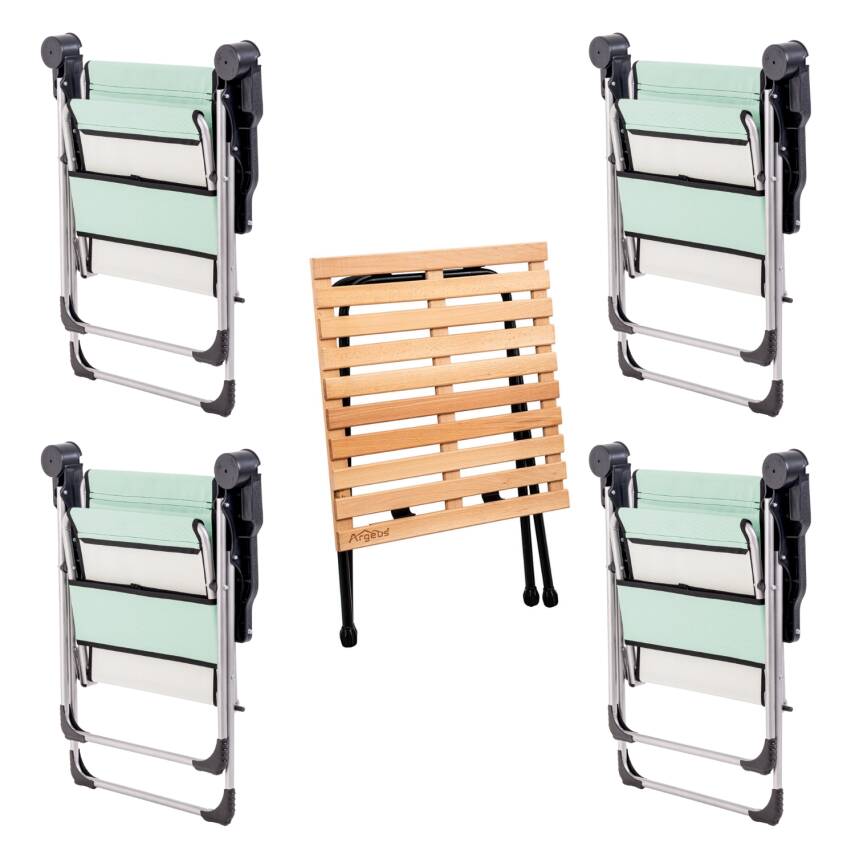 4 Adet Katlanır Kamp Sandalyesi ve Masa Seti - Rock - Su Yeşili - Bardaklıklı - 140 KG - 2